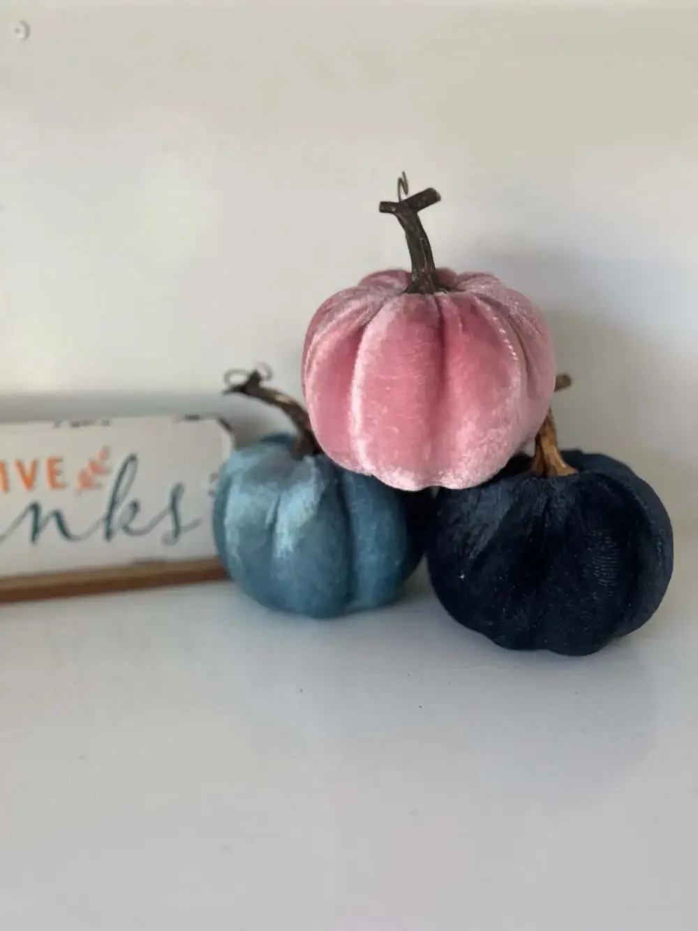 Assorted Fall Decor Bundle with Velvet Pumpkins, Give Thanks Sign, and Autumn Le